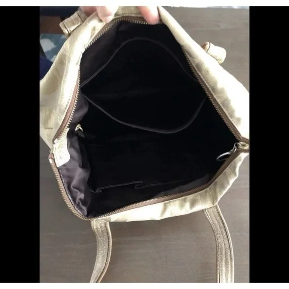 Coach #13826 Poppy Gold Signature Logo Jacquard Glam Tote Carry-All - Picture 5 of 5